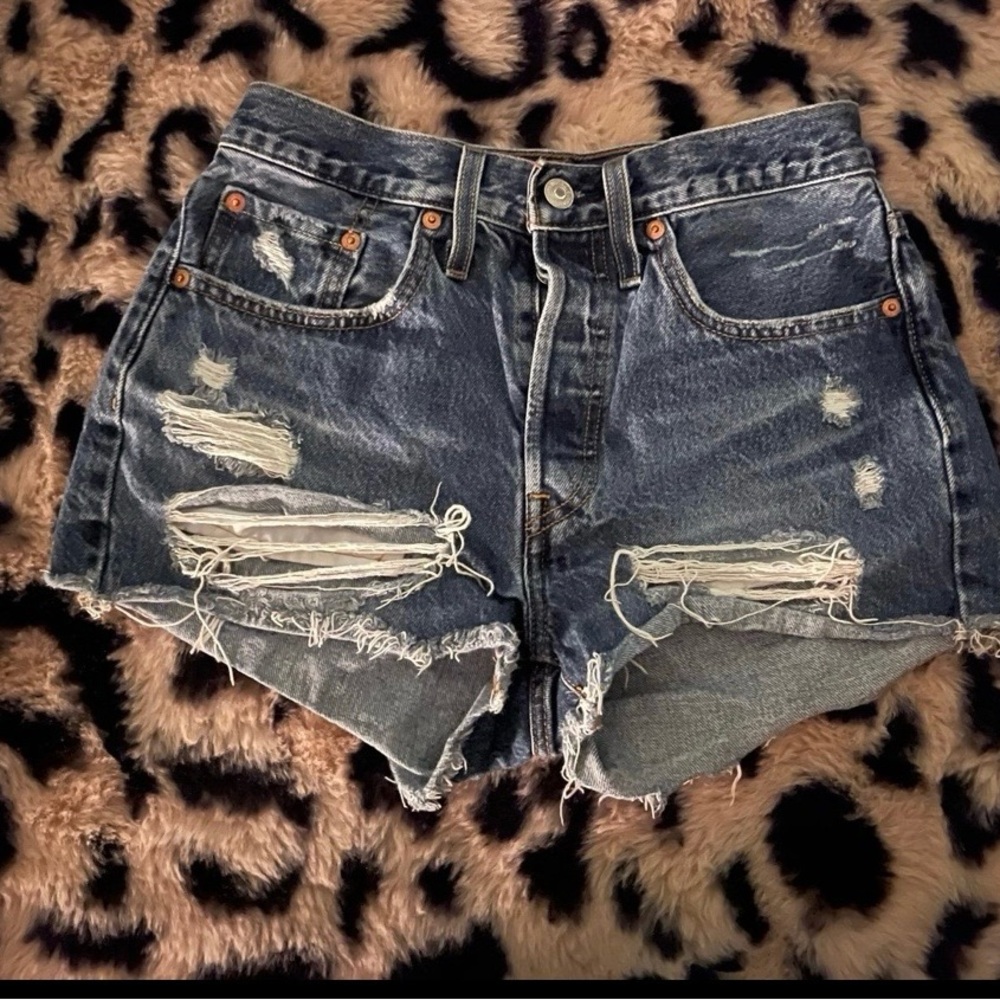 Levi's Dark Blue Ripped Jean Shorts